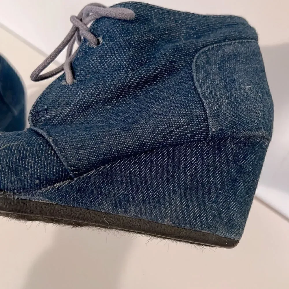 Forever 21 Size 5.5  Western Boho Streetwear Denim Lace Up Wedge Ankle Boots